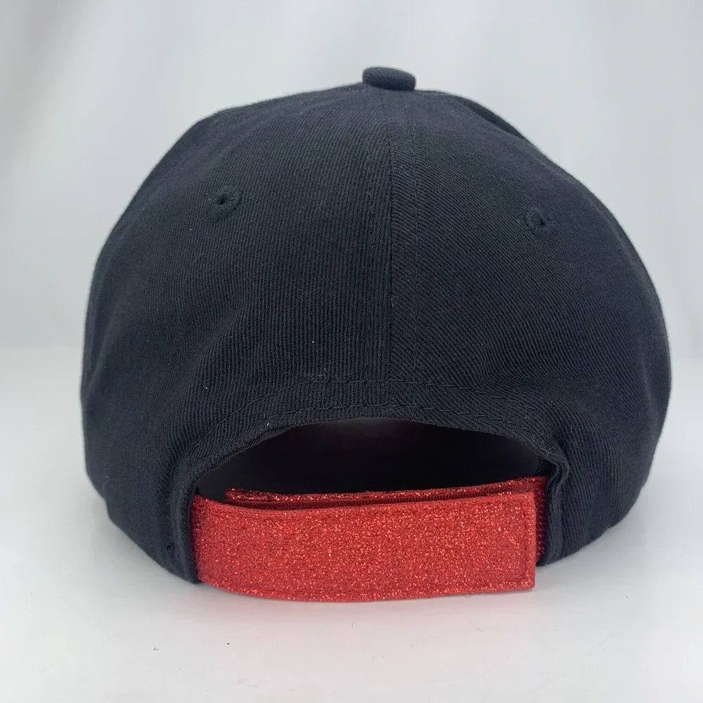 Disney Parks Minnie Mouse Youth Hat Coral Red Glitter Adjustable Ball Cap w Tag